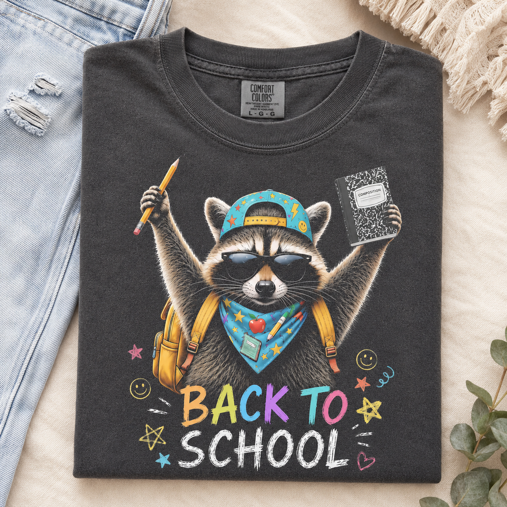 Back to School Raccoon Comfort Colors Shirt, Funny Student Graphic Tee, Cute Teacher Shirt, First Day of School Gift