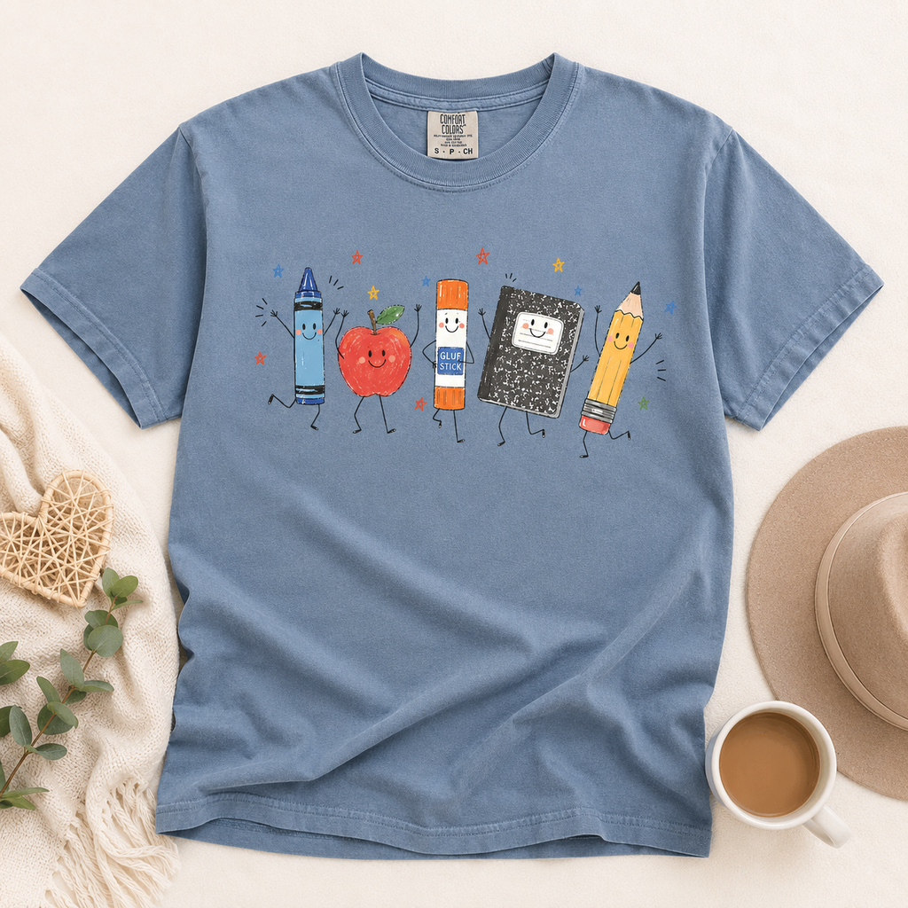 Cute Back To School Comfort Colors Shirt, Teacher School Supplies Apple Pencil Graphic Tee, First Day Of School T-Shirt