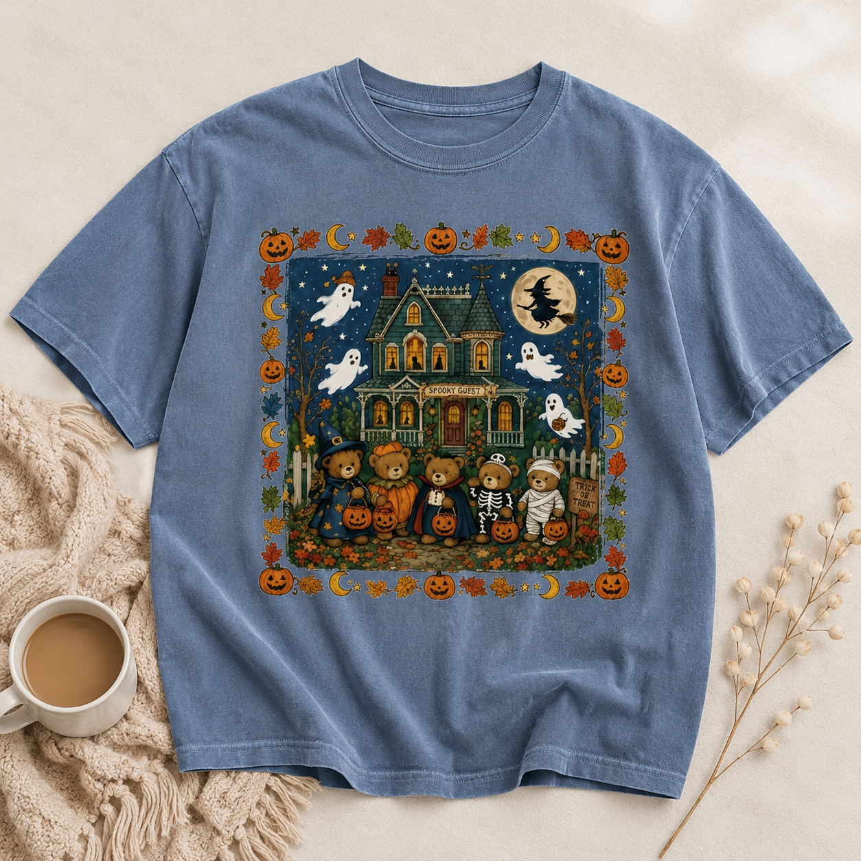 Cute Halloween Teddy Bear Shirt, Spooky Guest Haunted House Tee, Ghost Pumpkin Fall T-Shirt, Trick Or Treat Graphic Shirt