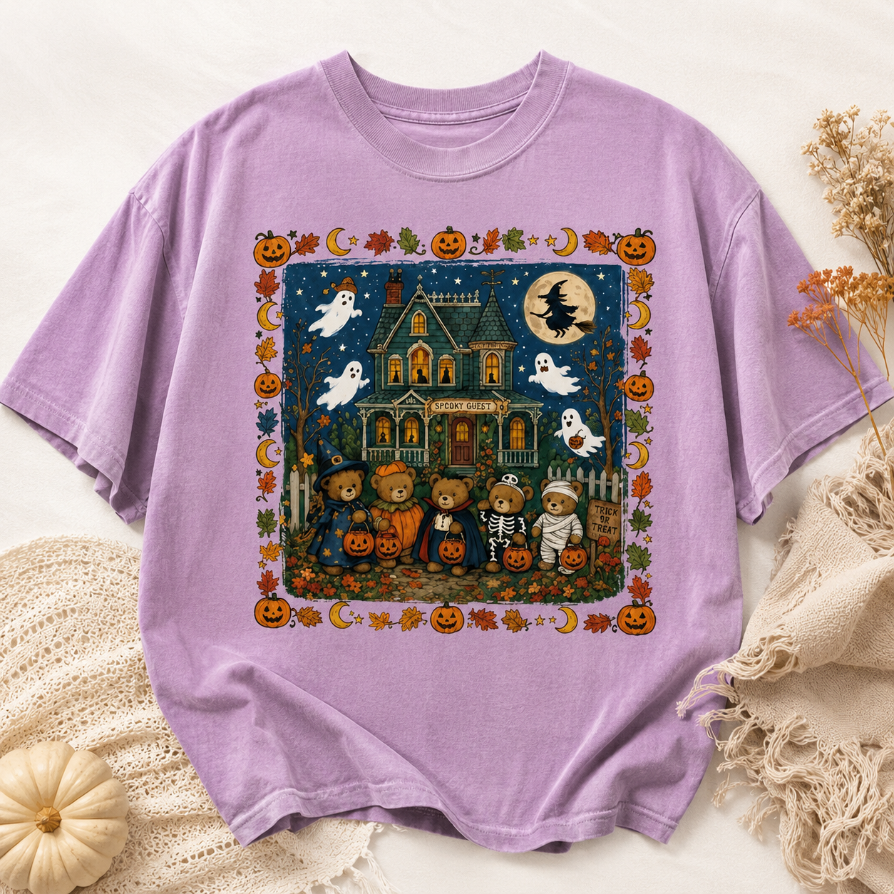 Cute Halloween Teddy Bear Shirt, Spooky Guest Haunted House Tee, Ghost Pumpkin Fall T-Shirt, Trick Or Treat Graphic Shirt