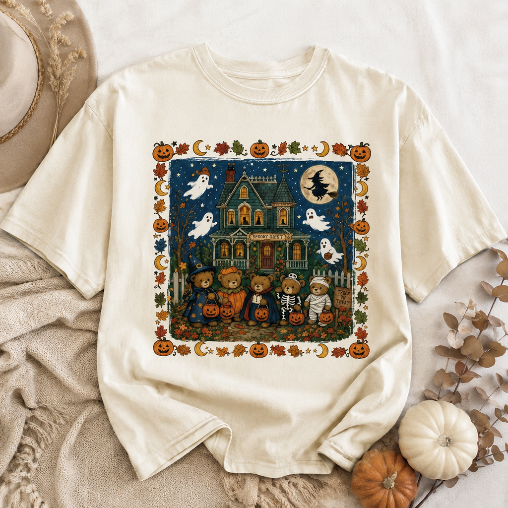 Cute Halloween Teddy Bear Shirt, Spooky Guest Haunted House Tee, Ghost Pumpkin Fall T-Shirt, Trick Or Treat Graphic Shirt